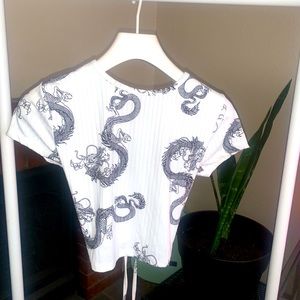 Tie detail Printed Top🐲🖤🤍